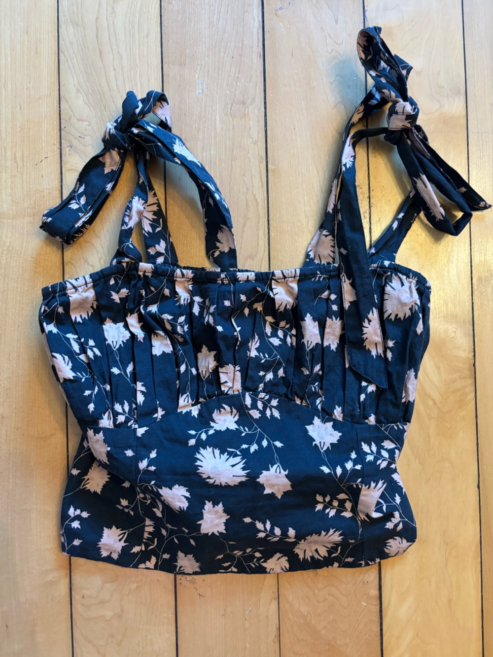 Forever That Girl Black Floral Tie-Shoulder Cropped Corset Top